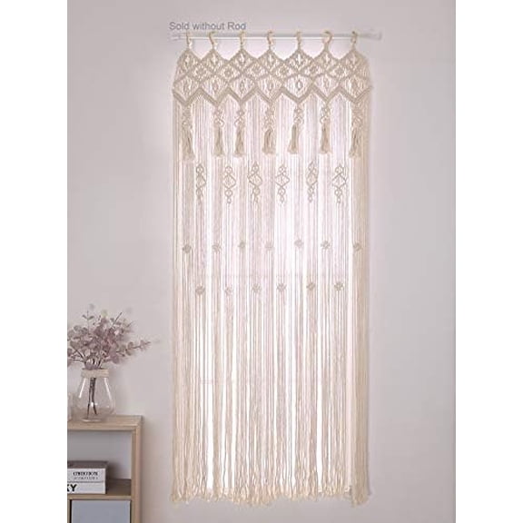 Macrame Curtains Large Macrame Window Panels Boho Curtains for Bedroom Living Room Doorway Apartment Closet Room Divider Boho Wedding Backdrop (Beige, 35" x 70")