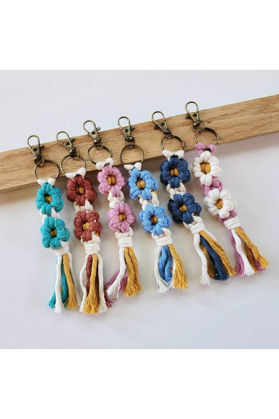 Macrame Daisy Flower Keychain, Purse/Key Accessory