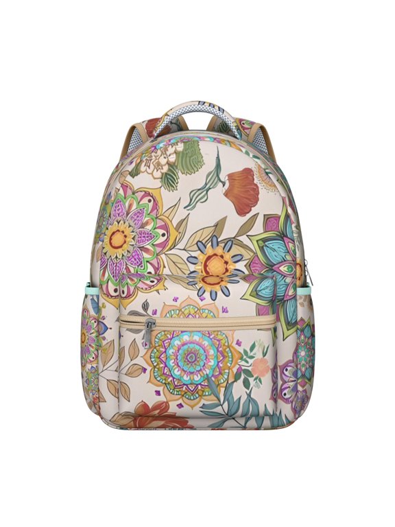 Macrame Detail Boho Backpack - Spacious 17" Laptop Bag with Vintage Ethnic Print | Heavy Duty College Backpack for Women, Water-Resistant School Supply Organizer for Dorm & Campus Commute