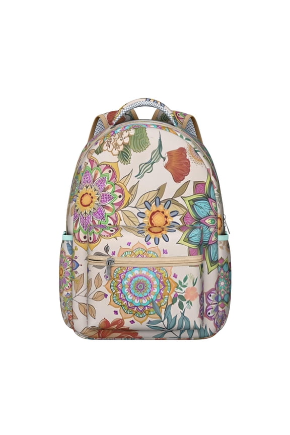 Macrame Detail Boho Backpack - Spacious 17" Laptop Bag with Vintage Ethnic Print | Heavy Duty College Backpack for Women, Water-Resistant School Supply Organizer for Dorm & Campus Commute