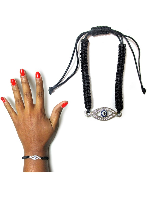 Macrame Evil Eye Lucky Charm Turkish Bracelet Nazar Hamsa Jew Kabbalah CZ Black