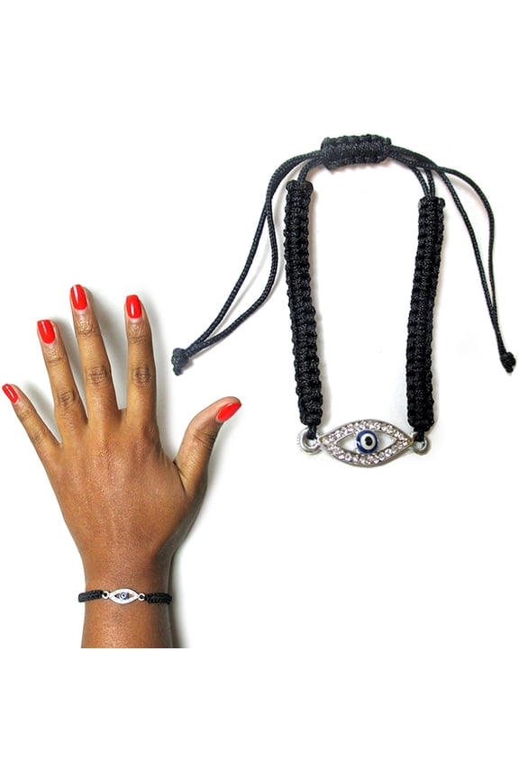 Macrame Evil Eye Lucky Charm Turkish Bracelet Nazar Hamsa Jew Kabbalah CZ Black