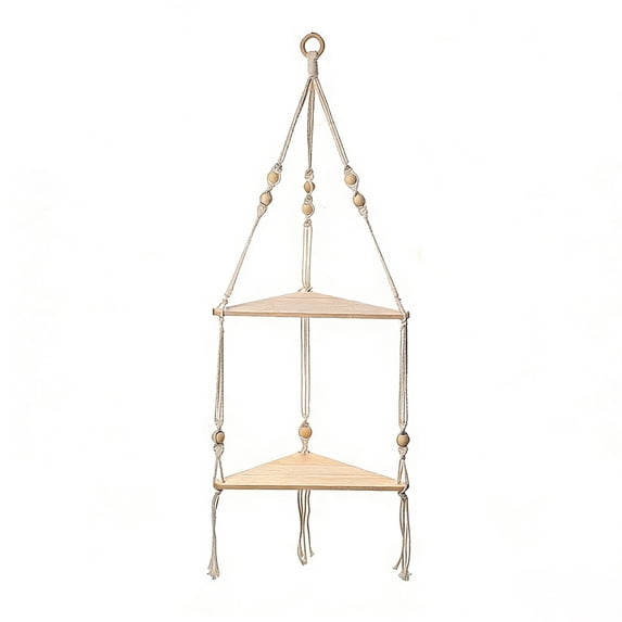 Macrame Floating Shelves,Boho Hanging Decor Handmade Woven Rope & Wood Wall Shelf for Bedroom, Bathroom, Living Room Easy Install