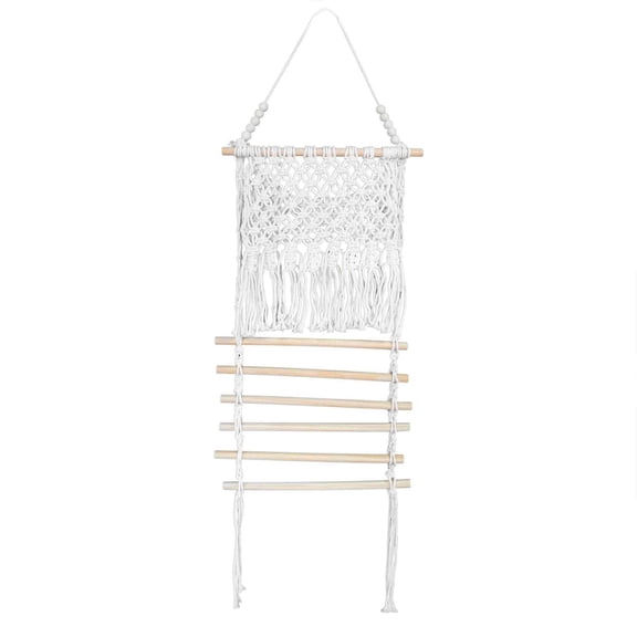 Macrame Hair Clip Storage Net Hanging Organizer Rack - Boho Wall Door Mount Accessory Holder for Headbands Scrunchies Ties Decorative Display