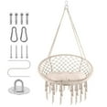thumbnail image 1 of Macrame Hammock Hanging Cotton Kits, Chair Rope Swing with Hand-Woven Rope, Steel Spreader Bar Anti-Slip Rings, Cream White, Easy Assembly, Soft, Safe, for Indoor Yard, 1 of 7