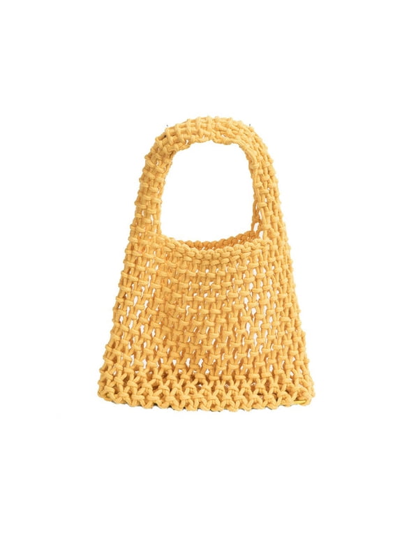 Macrame Handbag for Women | Hollow Crochet Mesh Tote Bag, Hand-Woven Rope Bag for Beach Vacation & Daily Use, 20×18×33cm