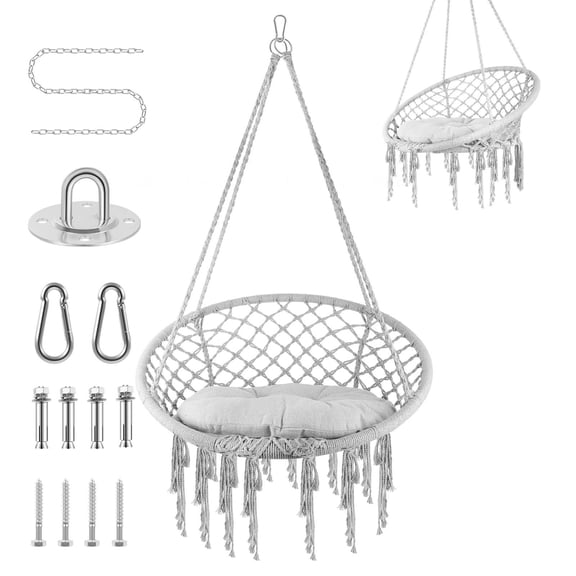 Macrame Hanging Chair, Macrame Cotton Swing Chair with Tassel, Macrame Boho Hanging Chair for Bedroom