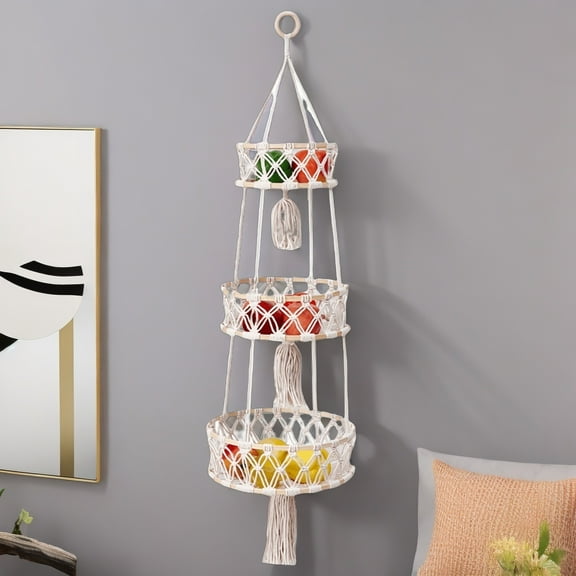 Macrame Hanging Fruit Basket,3 Tier Hanging Produce Basket for Kitchen Fruit Vegetable Storage,Indoor Planter Hangers
