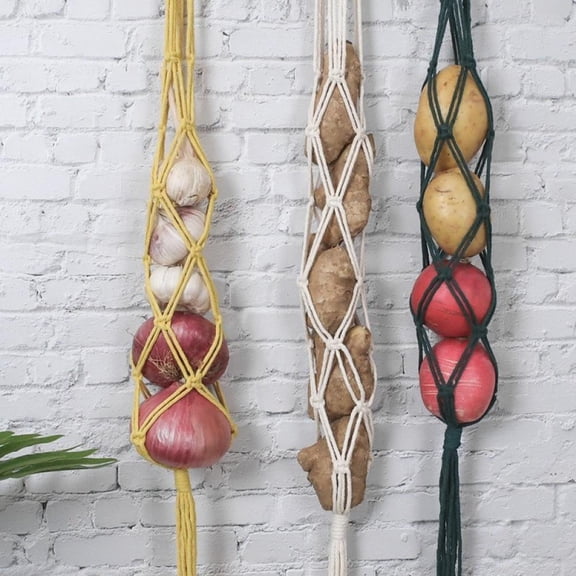 Macrame Hanging Fruit Basket Potato Onion Vegetable Storage Kitchen Organizer Wall Hanging Produce Storage Boho Interior Decor