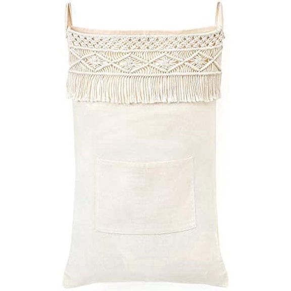 Macrame Hanging Laundry Hamper Bag Over The Door Organizer Laundry Bag Boho Decor Hanging Clothes Hamper for College Dorm Room Bathroom Home Travel Space Saving