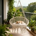 thumbnail image 1 of Macrame Hanging Swing Chairs, 330 Lbs Capacity Hammock Chair Macrame Swing with Cushion and Hardware Kit, Swing Hammock Chair for Bedroom, Garden, Deck, 1 of 7