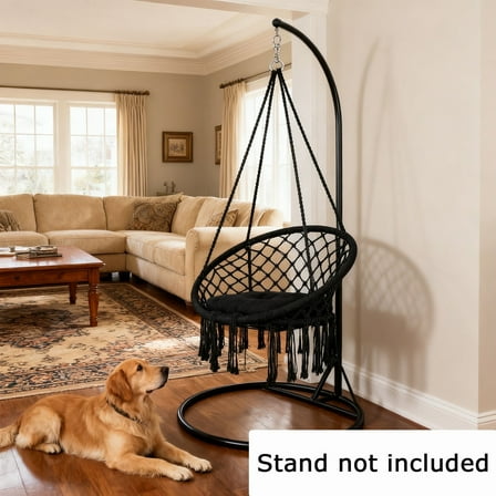 Macrame Hanging Swing Chairs, Swing Hammock Chair with Cushion and Hardware Kit, Handmade Knitted Hanging Chair for Patio & Bedroom