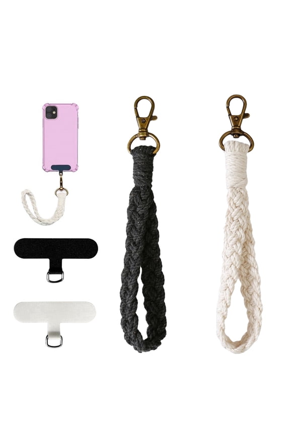 Boho Macrame Phone Wrist Strap, Anti-Loss Phone Lanyard with Tether Tab, Keychain Wristlet Charm