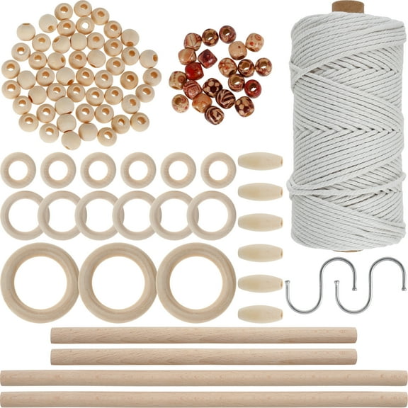 Macrame Kit for Beginners Natural Cotton Rope Macrame Wall Hanging Kit Complete Macrame Making Kit DIY Macrame Supplies with Wood Beads Wood Rings Wood Sticks S Hooks for Wall Hangings