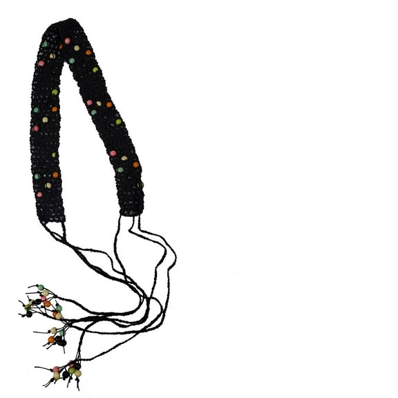 Macrame Knots Fringe String Belts for Women with Wood Beads (Black)