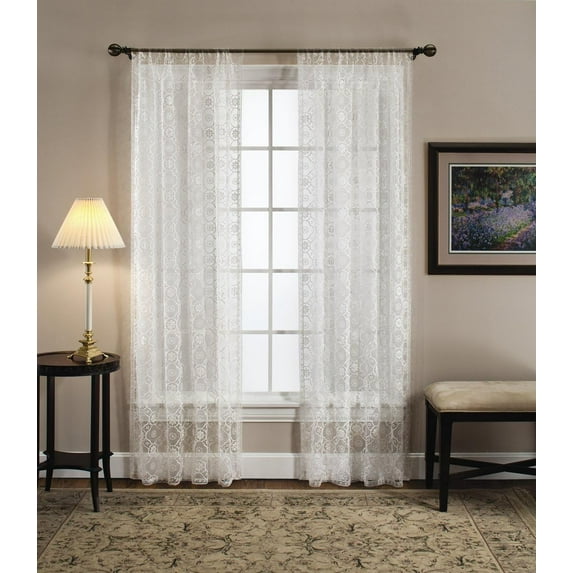 Macrame Lace White Valance, 48" x 20"