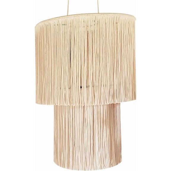 Macrame Lamp Shade Boho Handwoven Pendant Light Cover Beige 30x50cm for Bedroom
