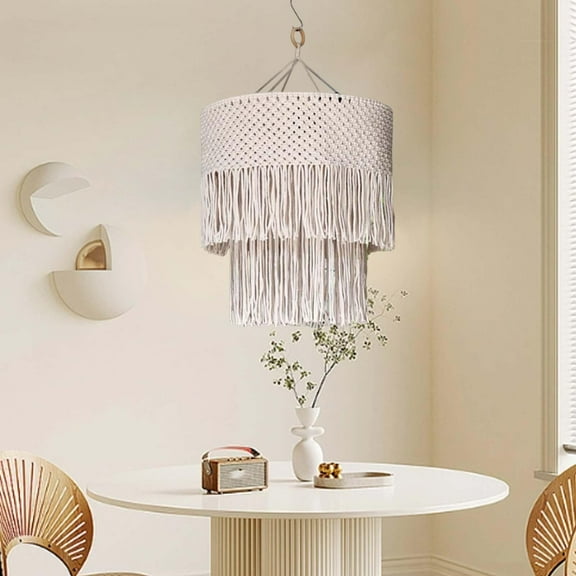 Macrame Lamp Shade Pendant Light Shade Replacement Gift Pendant Light Cover Handmade Woven Tassel Lampshade Chandelier Cover for Party Decor 50cmx60cm