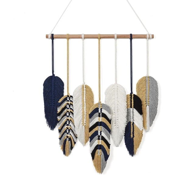 Macrame Leaf Wall Hanging, Boho Wall Decor, Handmade Woven Leaf Feather Boho Tapestry Bohemian Chic Wall Art Decor for Bedroom Living Room Nursery Apartment Backdrop