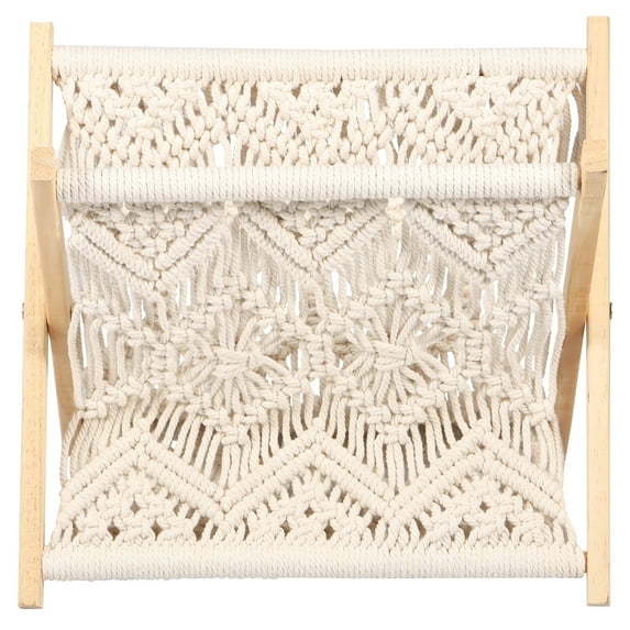 Macrame Magazine Rack Multipurpose Standing Basket Firm Magazine Storage Basket Elegant Bohemian Magazine Organizer Space Saving Magazine File Holder for Living Room