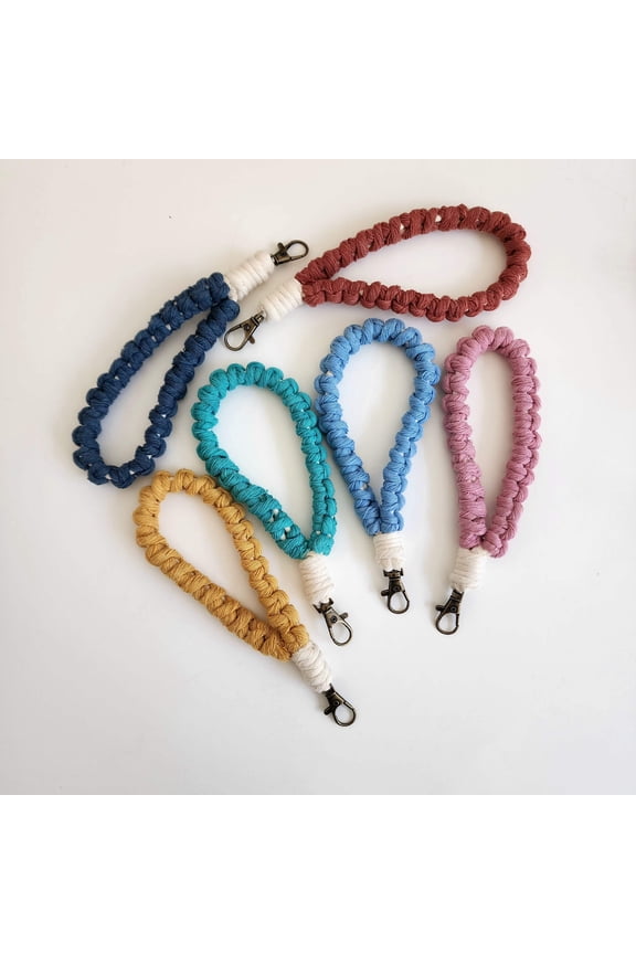 Macrame Minimalist Wristlet / Keychain / Lanyard Charm, Handmade Purse/Wallet/Key Accessory