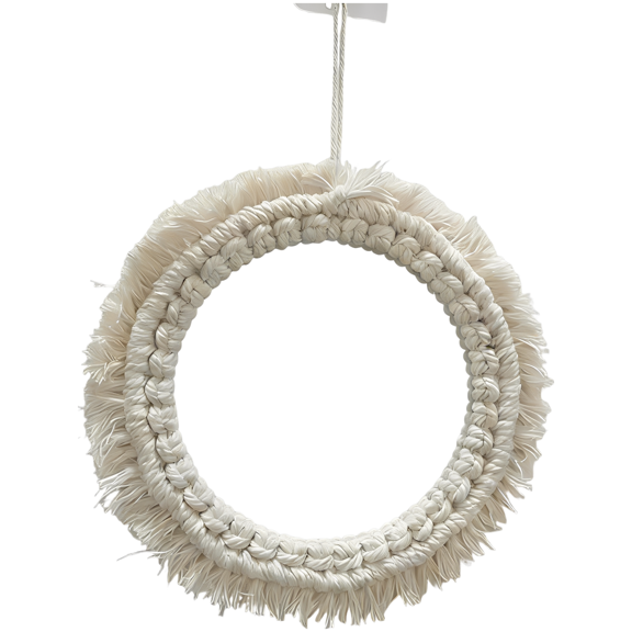 Macrame Mirror Wall Hanging, 11.8 in / 30 cm Handmade Tapestry with Cotton Fringe, Nordic Wall Art Decoration for Bedroom Bedside Entryway, Bohemian Home Makeup Mirrors with Seamless Nail