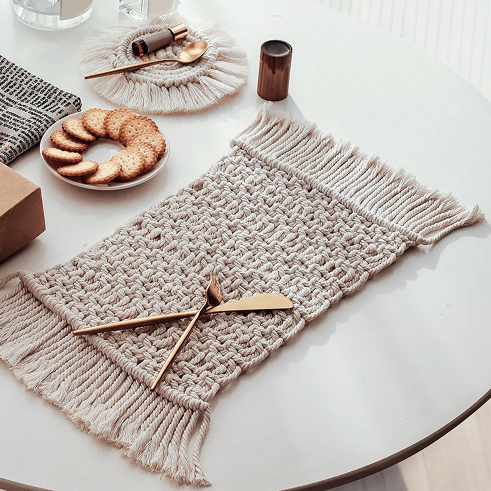 Supla Hữu Cơ macrame placemat và đế lót ly thiết lập handmade nhà bếp trang trí