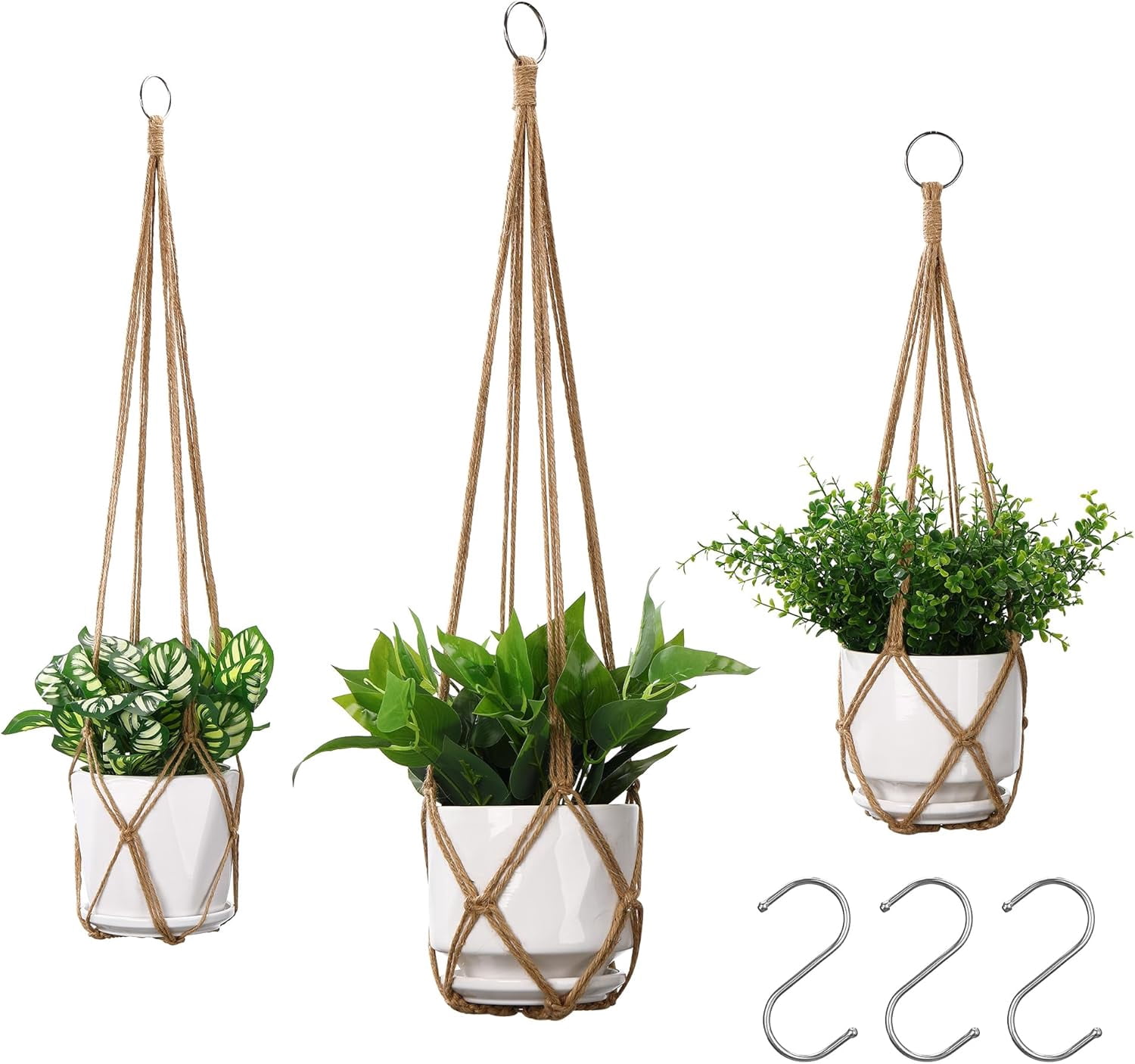 Macrame Plant Hanger,3 Pack Hanging Planters for Indoor Plants with 3 x ...