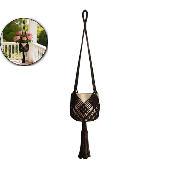 Macrame Plant Hanger, 7 Inch Indoor Outdoor Hanging Planter Basket with Wood Beads - No Tassels Flower Pot Holder for Boho Home Decor