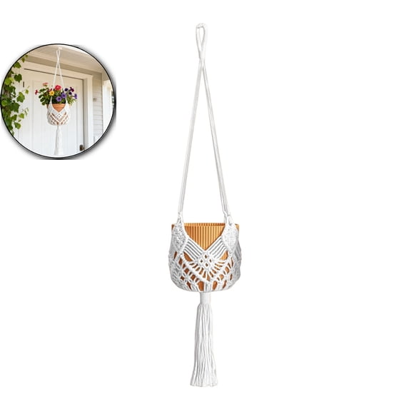 Macrame Plant Hanger, 7 Inch Indoor Outdoor Hanging Planter Basket with Wood Beads - No Tassels Flower Pot Holder for Boho Home Decor