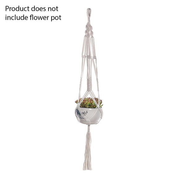 Macrame Plant Hanger - Boho Cotton Rope Indoor Outdoor Planter Basket for Home, Patio, Balcony - Decorative Vertical Foliage Display - Cream White