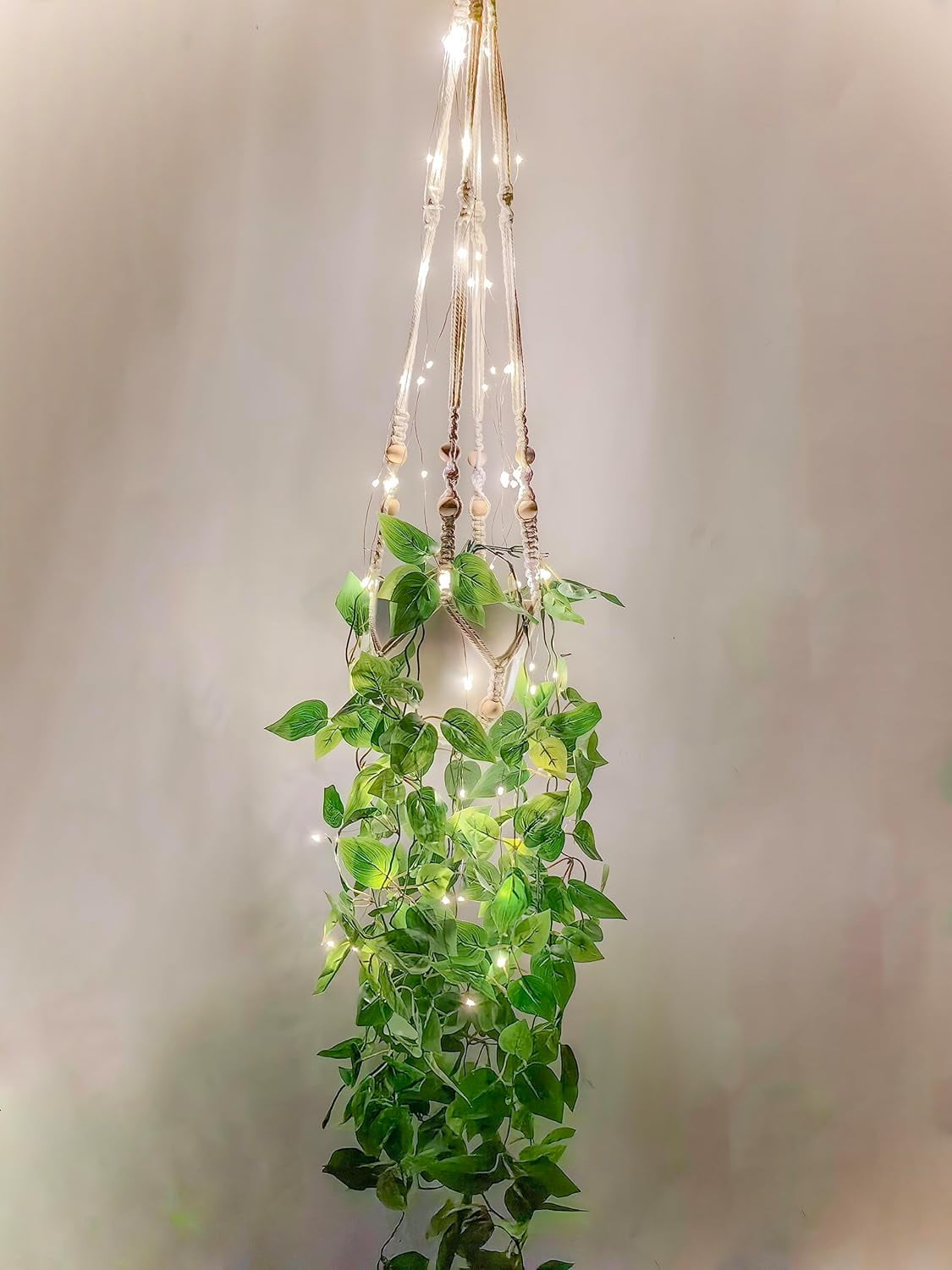 Macrame Plant Hanger with Fake Vine Decorative Hanging Artificial Plants with Lights for Home