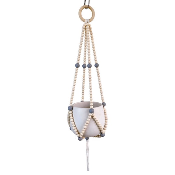 Macrame Plant Hanger Indoor Hanging Planter Basket with Wood Beads Decorative Flower Pot Holder No Tassels for Indoor Outdoor Boho Home Decor 24.4 Inch