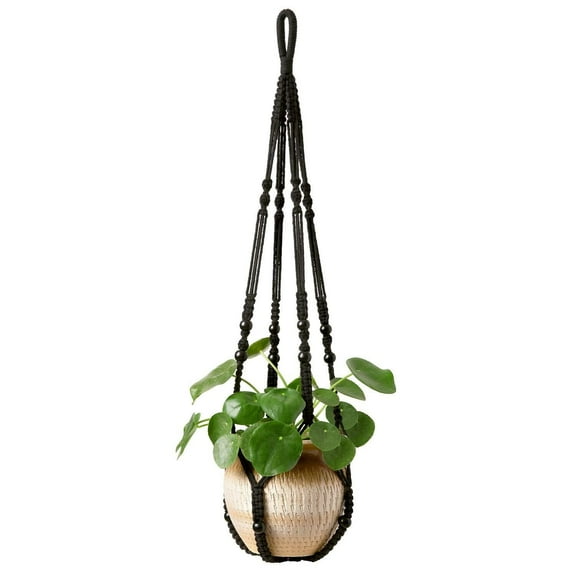 Macrame Plant Hanger Indoor Hanging Planter Basket with Wood Beads Decorative Flower Pot Holder No Tassels for Indoor Outdoor Boho Home Decor 35 Inch, Ivory, Set of 1 (POTS NOT Included)