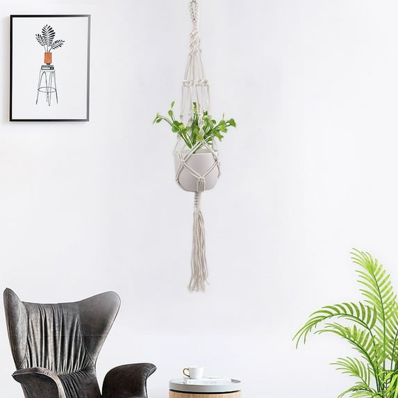 Macrame Plant Hanger Indoor Hanging Planter Basket with Wood Beads - Strong Woven Rope for Wall Decor Office Balcony Garden - 41.3 Inch Long Fits 10 Inch Pots