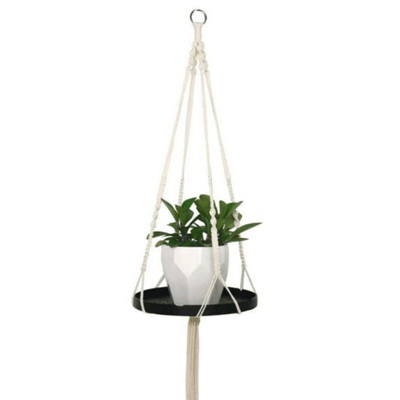 Macrame Plant Hanger Indoor Hanging Planter Shelf Rack Decorative Flower Pot Holder Cotton Rope with Wood Plate Boho Home Decor