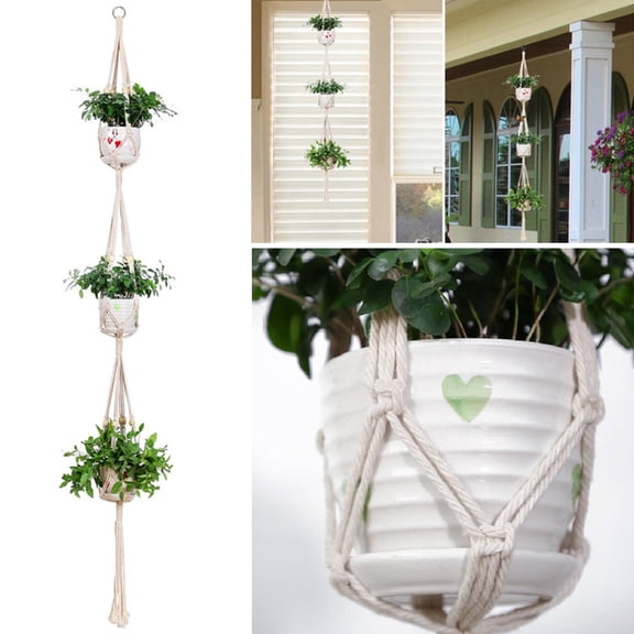Macrame Plant Hanger Plants Flowers Pot Holder Net,3 Tier Indoor Outdoor Hanging Planter Basket Cotton Rope with Beads,Wall Art Boho Style for Garden Home Décor