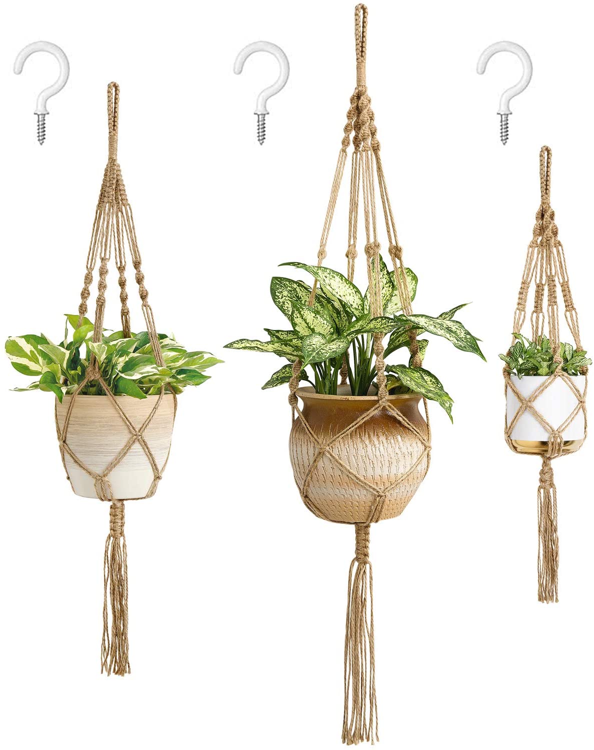 Macrame Plant Hangers, 3 Different Sizes Indoor Hanging Planters Basket ...