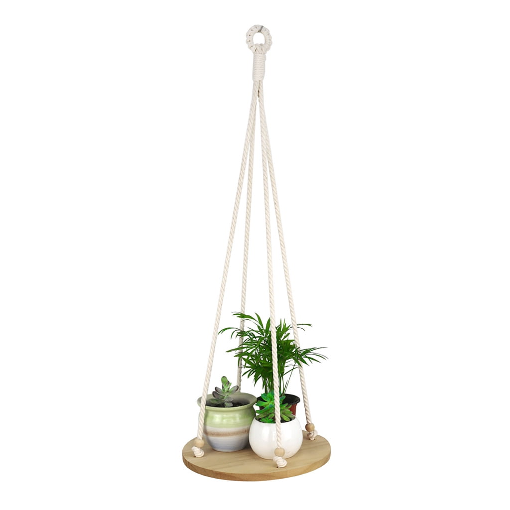 Macrame Plant Hangers with Plate Tray Tassels Wooden Beads Hanging Planter Shelf Boho Flower Pot Holder Stand Rack Decor