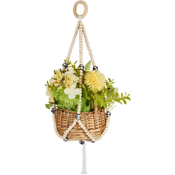 Macrame Plant Hangers with Wooden Beads 63cm Long Beaded Hanging Planters Basket Boho Decorative Flower Pot Holder with Tassels for DIY Making