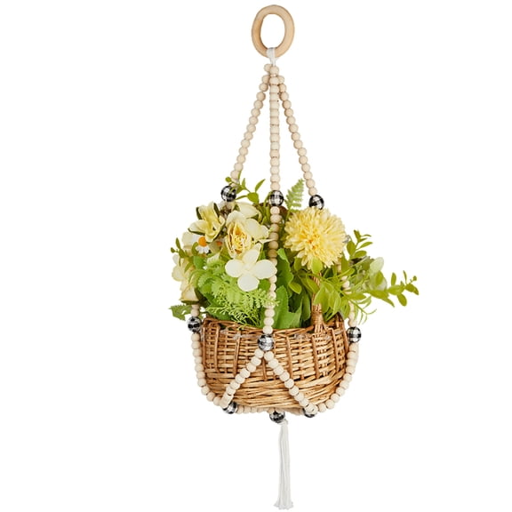 Macrame Plant Hangers with Wooden Beads 63cm Long Beaded Hanging Planters Basket Boho Decorative Flower Pot Holder with TasselsDIY