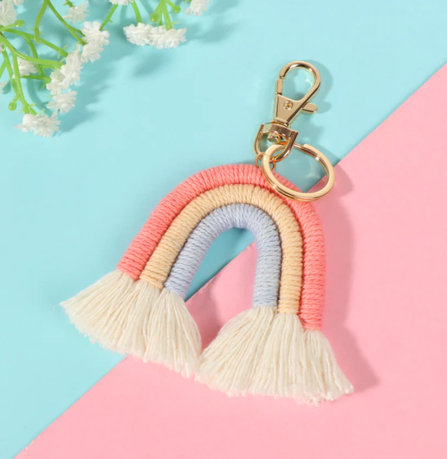 Macrame Rainbow Keychain | 12 Colorways | Tiny Keyring| Bag Accessories ...