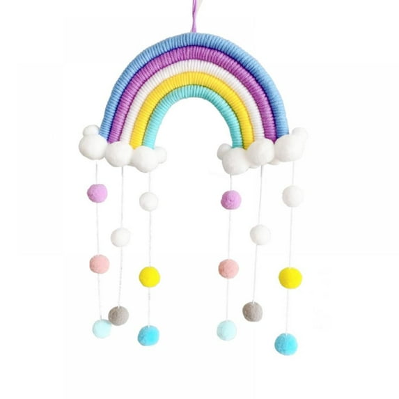 Macrame Rainbow Wall Hanging Decor Pom Pom Garland Colorful Ball for Kids Room Girls Bedroom Baby Shower Nursery DecorationsDecorations Kids Room Wall Decor for Bedroom Playroom…