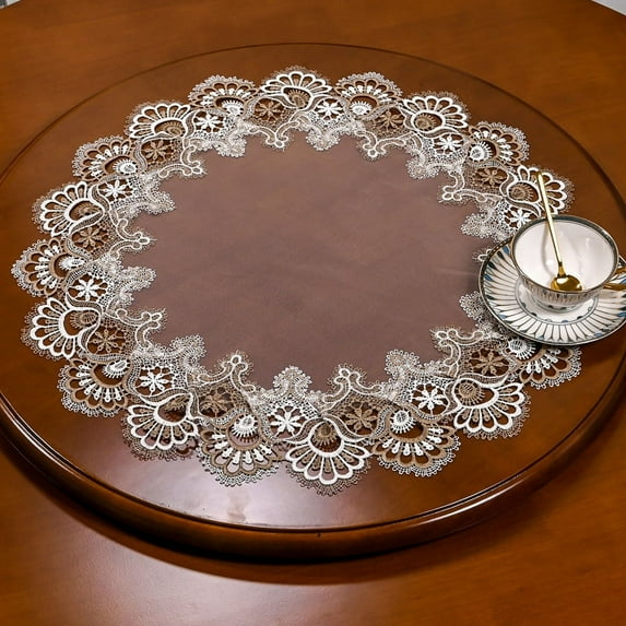 Macrame Round Tablecloth for Party,  Lace Floral Embroidered Table Cloth Dresser Scarf Wedding Tabletop Table Decorations for Home and Dining Room