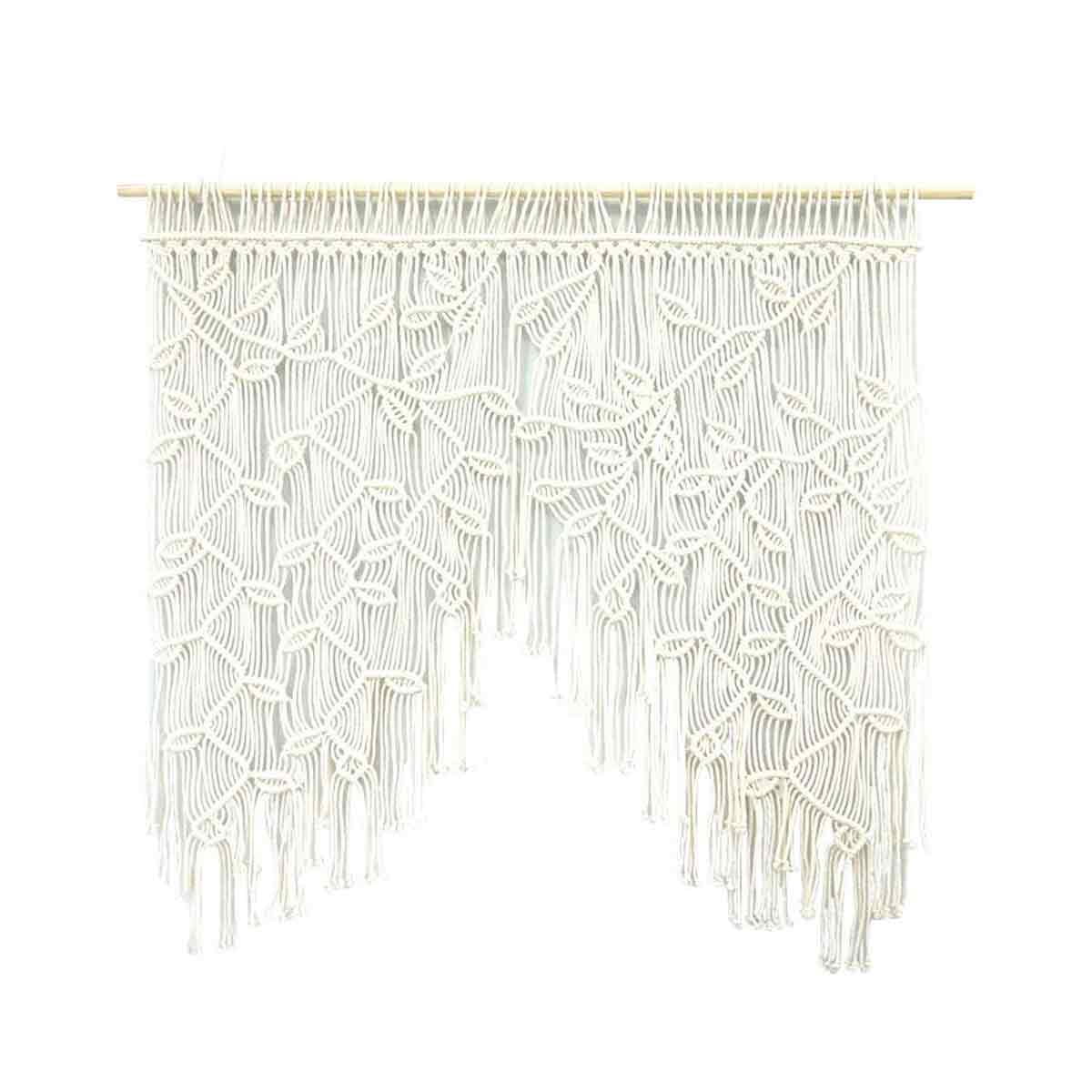 Macrame Sliding Curtains,Boho Curtains,Woven Leaves Short Country Style Bistro Curtains,Wall Hanging Macrame Door Curtain for Bedroom Wedding Backdrop Macrame Wall Hanging Bohemian Decor