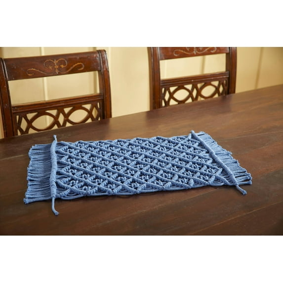 Macrame Solid Placemats 12X18 Blue