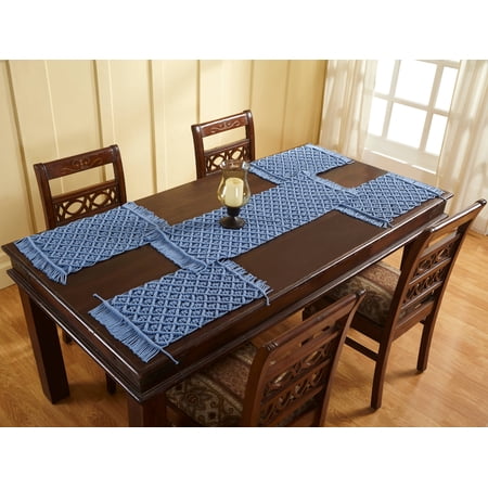 Macrame Solid Runner 13X36 Blue
