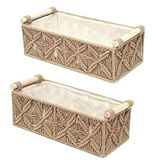 Macrame Storage Basket Boho Decor Baskets for Organizing Woven Decorative Basket for Countertop Toilet Paper Basket B
