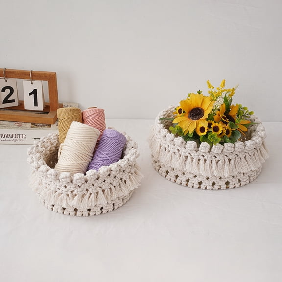 Macrame Storage Baskets Woven Tassel Handmade Organizer Boho for Livingroom Home
