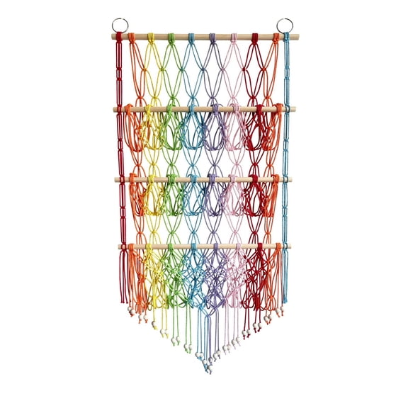 Macrame Storage Net for Stuffed Animals, Hanging Wall Organizer for Plush Toys, Over Door Toy Holder with Boho Design, Corner Hanging Net for Playroom Bedroom, Stuffed Animal Storage Net (Multicolor)